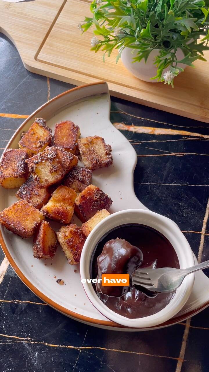 Cinnamon Pound Cake Bites with Homemade Chocolate Sauce recipe thumbnail