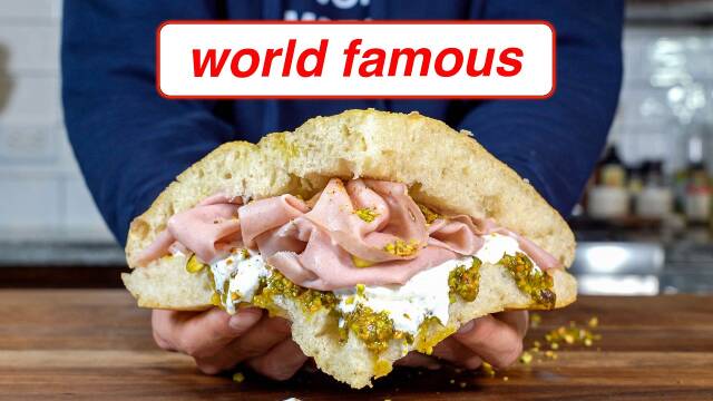 Schiacciata Sandwich with Pistachio Cream and Mortadella recipe thumbnail