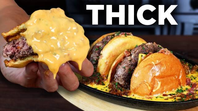 Sizzling Cheeseburger with Bacon and Caramelized Onions recipe thumbnail