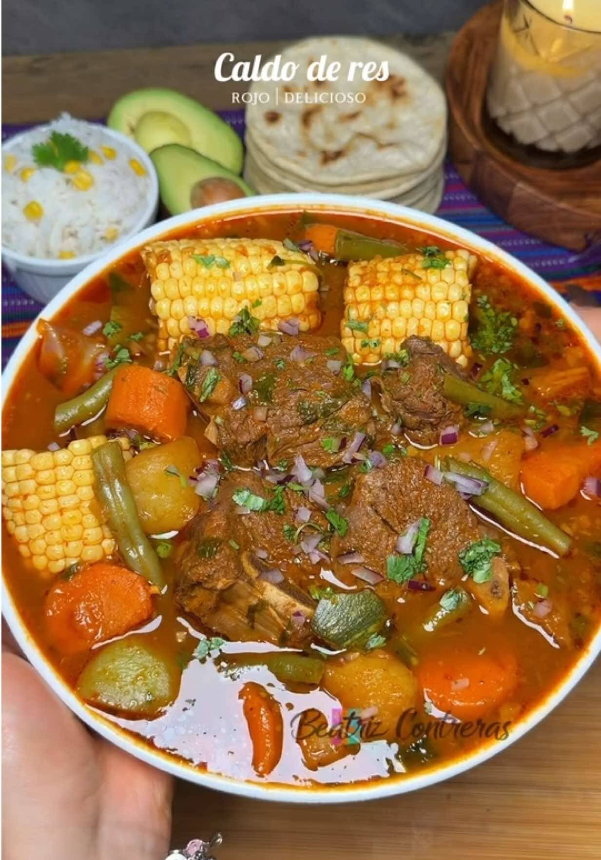 Caldo de res rojo con chile guajillo y verduras recipe thumbnail