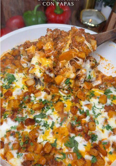 Foto de la receta Carne molida con papas y queso a la sartén