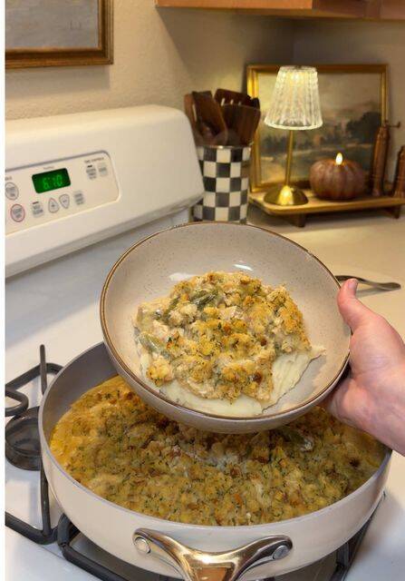 One Pot Rotisserie Chicken and Stuffing Casserole recipe thumbnail