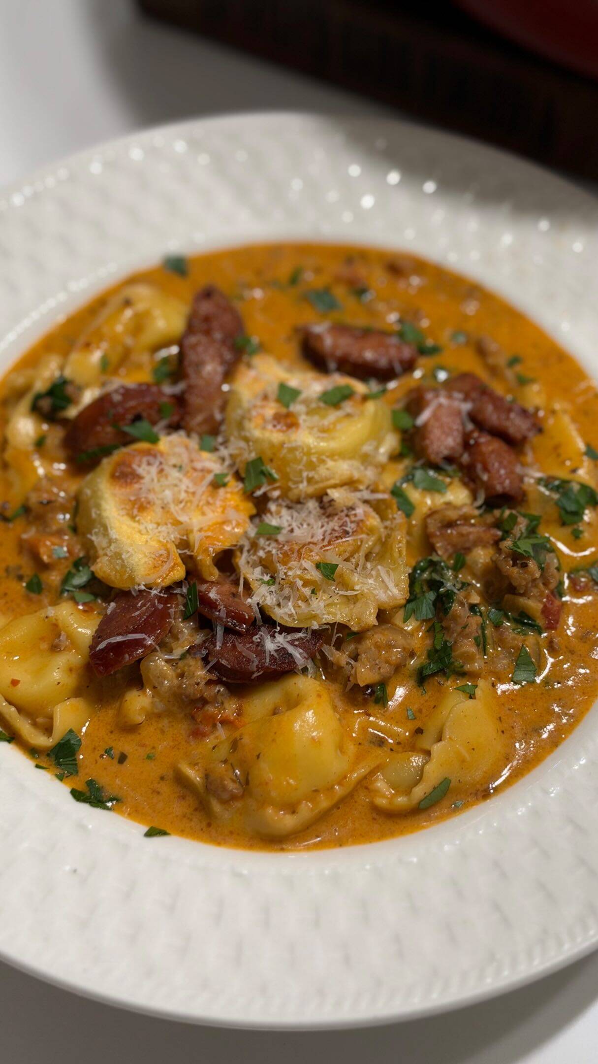 Creamy Sausage Tortellini Soup with Andouille recipe thumbnail