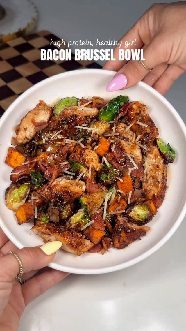 Air Fryer Chicken Bacon Brussels Sweet Potato Bowl recipe thumbnail