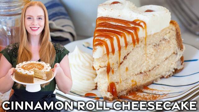 Cinnamon Roll Cheesecake with Caramel Frosting recipe thumbnail
