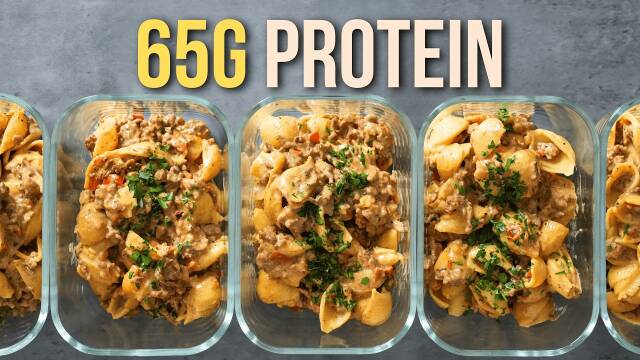 65g Protein Cheesesteak Pasta Meal Prep recipe thumbnail
