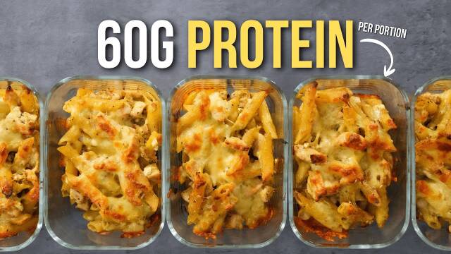 High Protein Chicken Pesto Pasta Bake recipe thumbnail