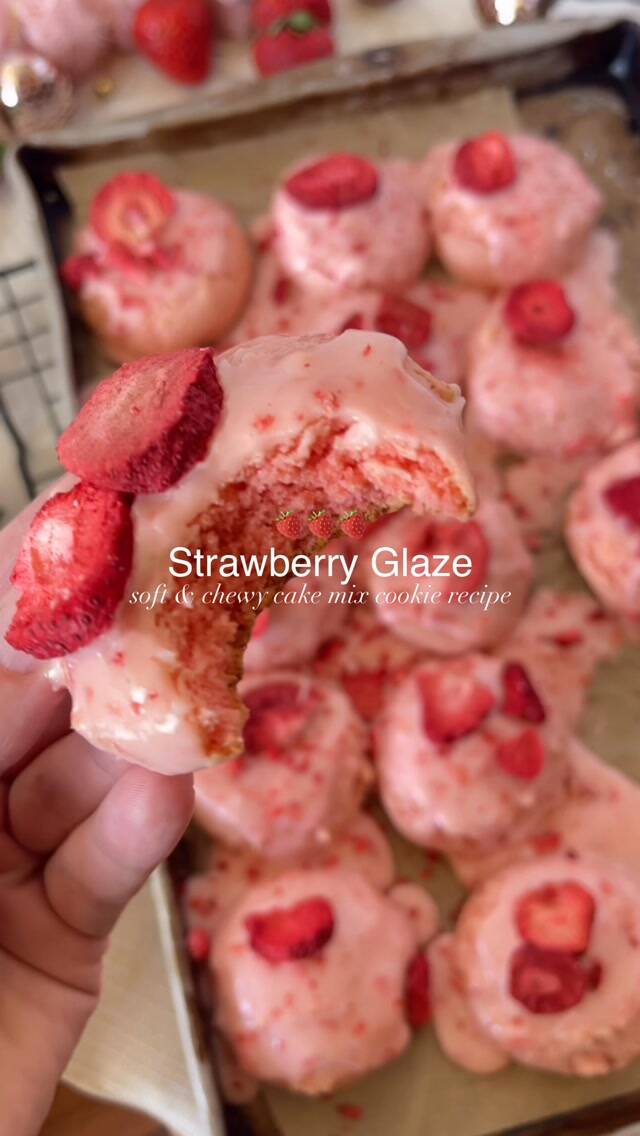 Soft and Chewy Strawberry Glaze Cake Mix Cookies recipe thumbnail