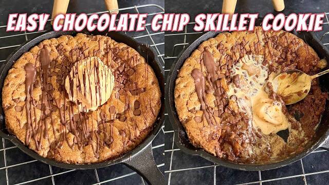 Cast Iron Skillet Chocolate Chip Cookie with Ice Cream recipe thumbnail