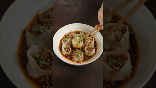 Spicy Shrimp Dumplings with Chili Oil Sauce recipe thumbnail