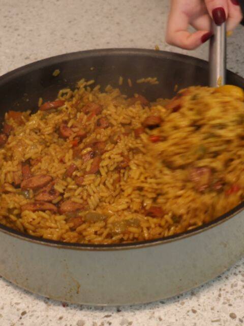Cajun Rice Skillet with Smoked Sausage recipe thumbnail