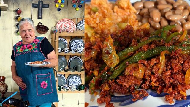 Foto de la receta Guiso de chorizo con rajas y arroz rojo