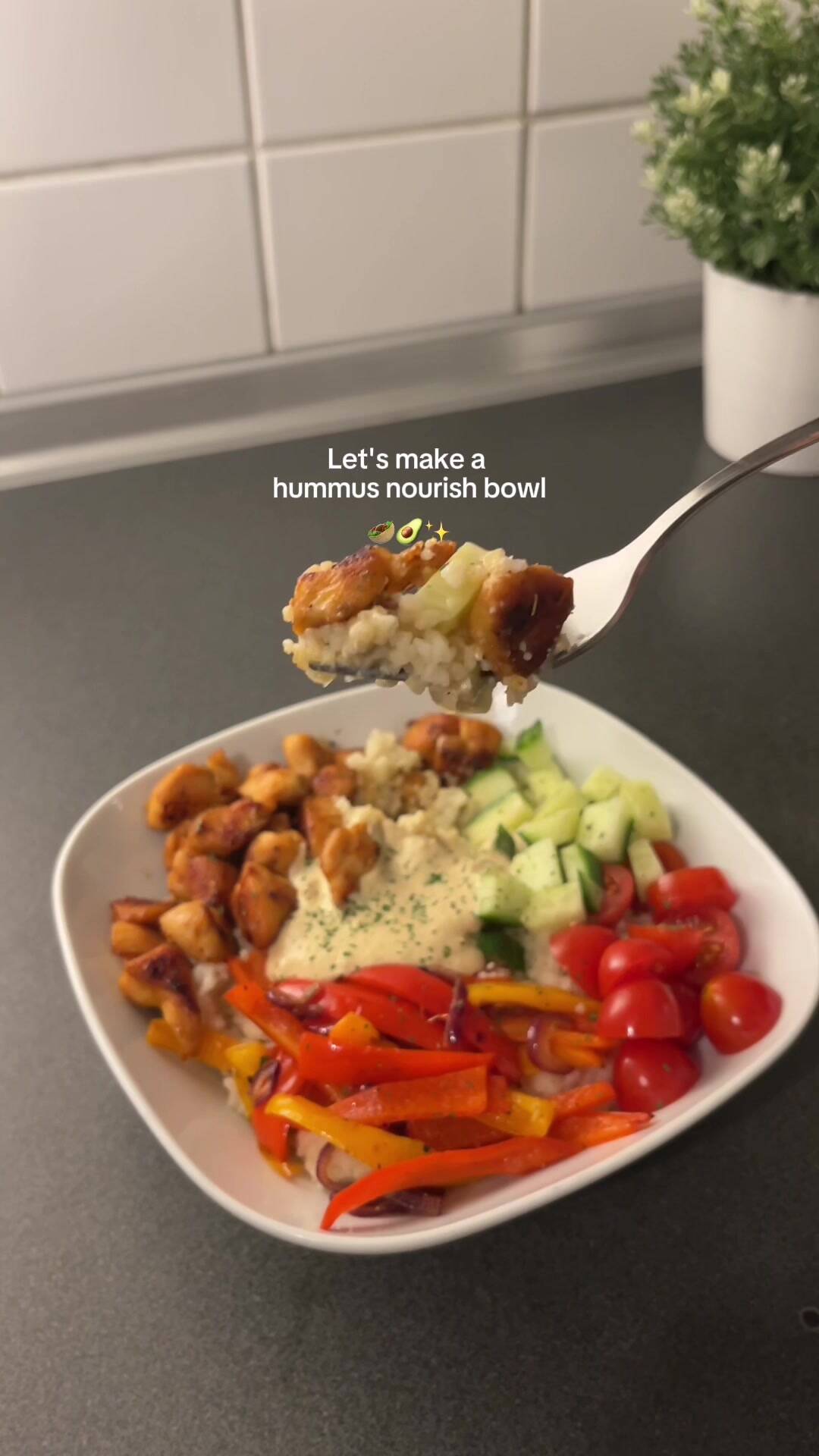 Honey Glazed Chicken Hummus Nourish Dinner Bowl with Couscous and Veggies recipe thumbnail