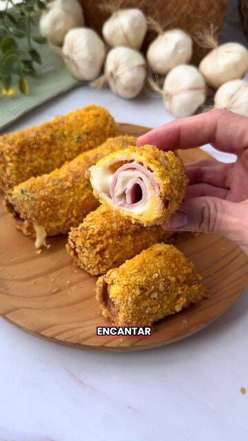 Rollitos Crujientes de Pan con Jamón y Queso en Airfryer recipe thumbnail
