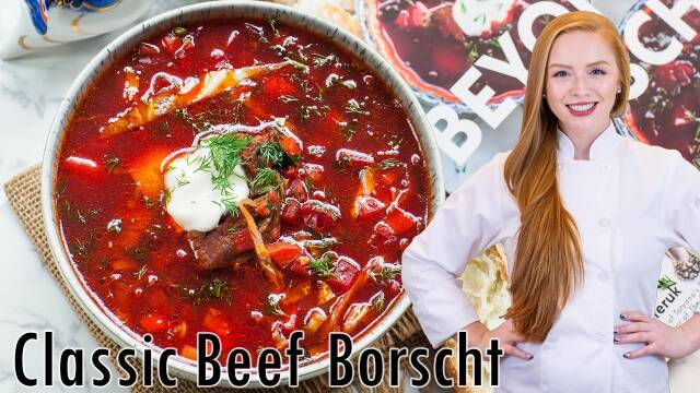 The BEST Classic Beef Borscht Recipe (Борщ) - Ukrainian Beet Soup w/ Beef! Family Recipe!! recipe thumbnail
