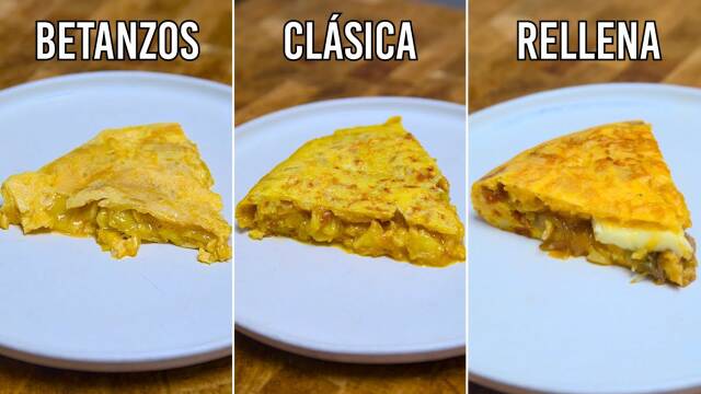 Foto de la receta Tres Tortillas de Patatas: Clásica, Betanzos y Rellena de Chorizo