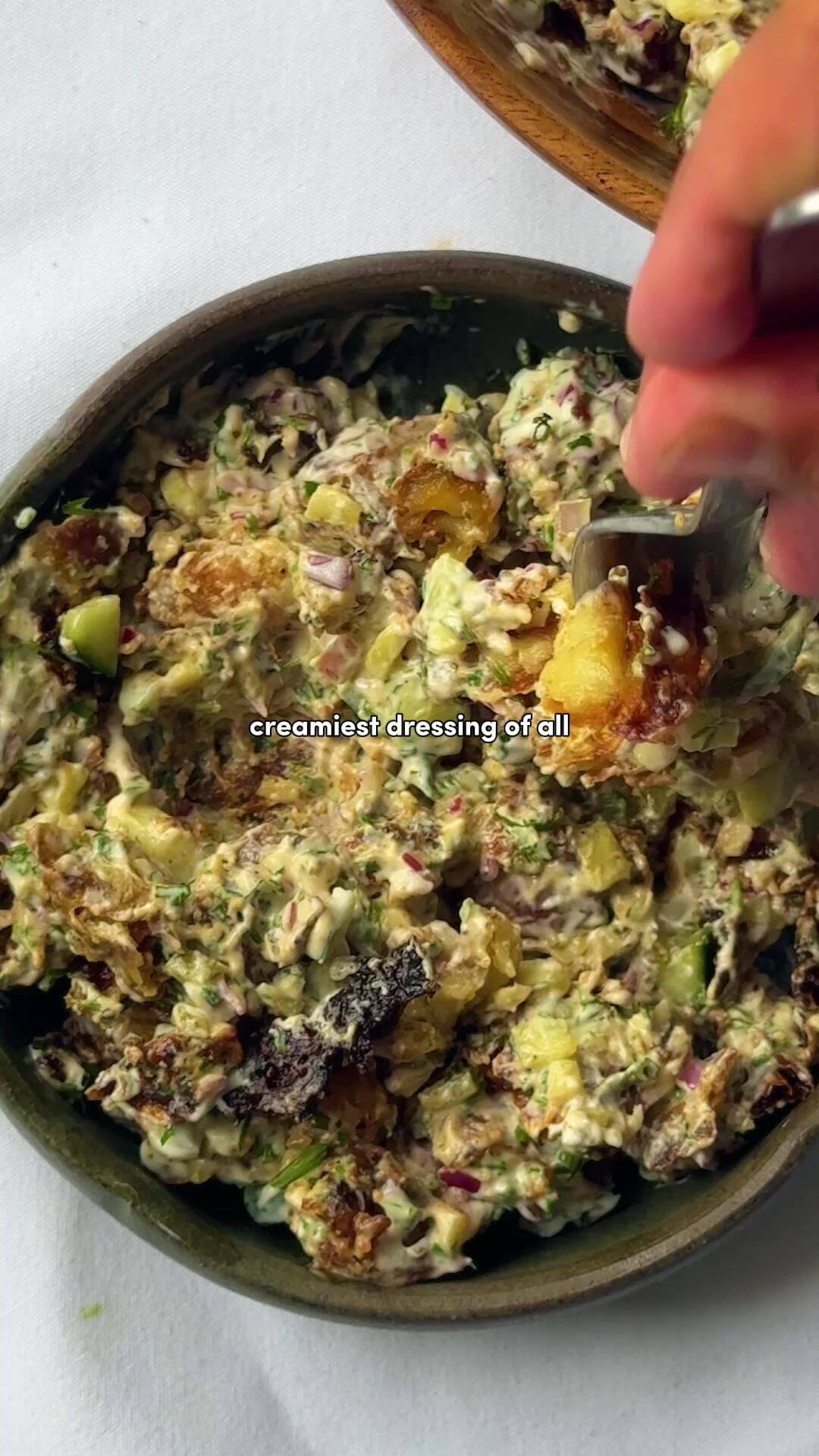 Crispy Smashed Potato Salad with Creamy Herb Dressing recipe thumbnail