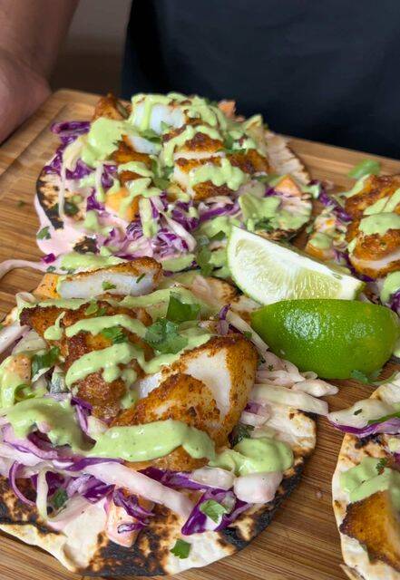 "Zesty Blackened Fish Tacos with Mango Slaw and Creamy Avocado Sauce" recipe thumbnail