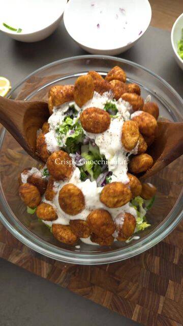Crispy Air-Fried Gnocchi Salad with Creamy Dill Dressing recipe thumbnail