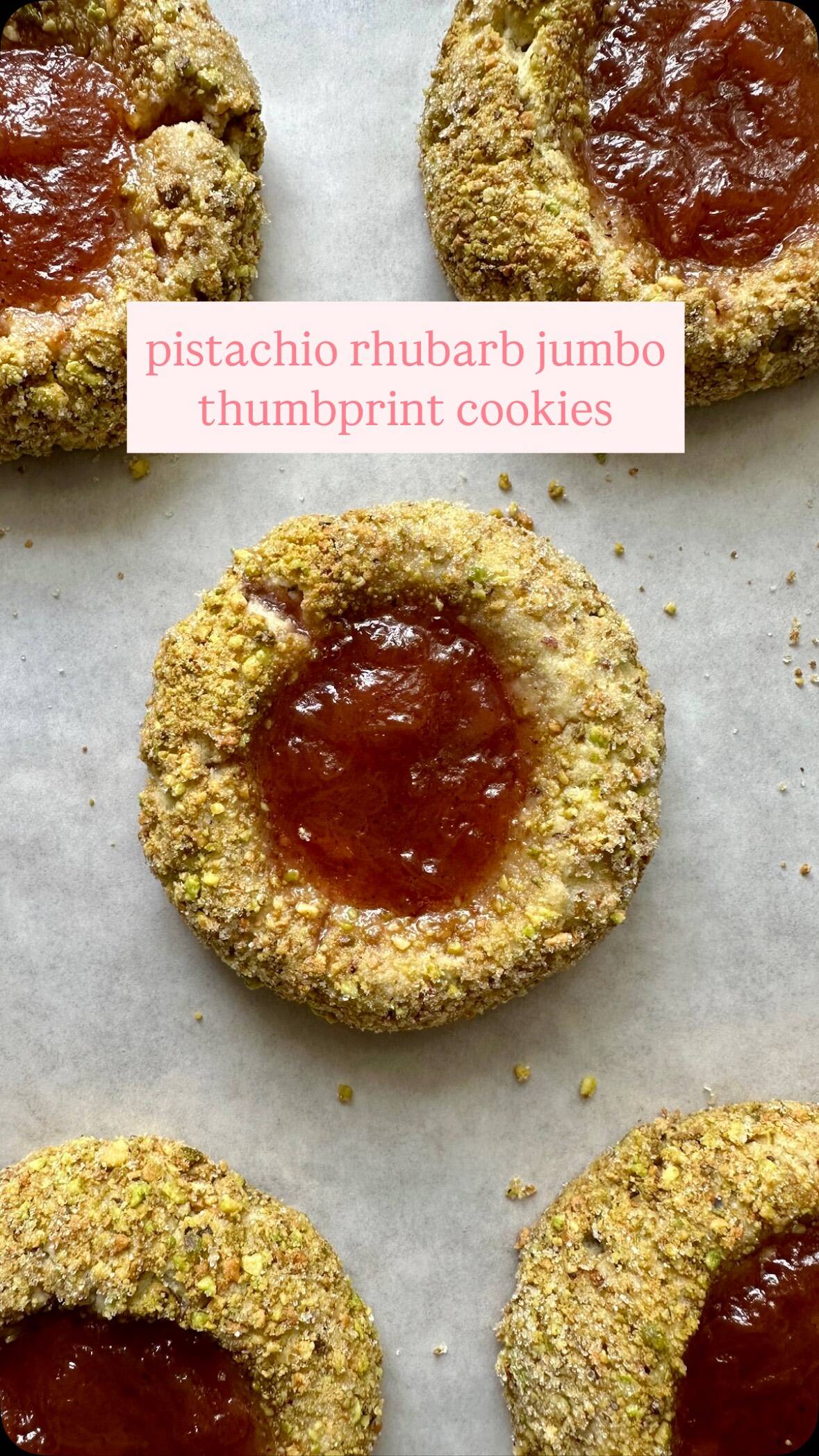 Pistachio-Rhubarb Thumbprint Cookies: Jumbo Delights with Cream Cheese Dough recipe thumbnail