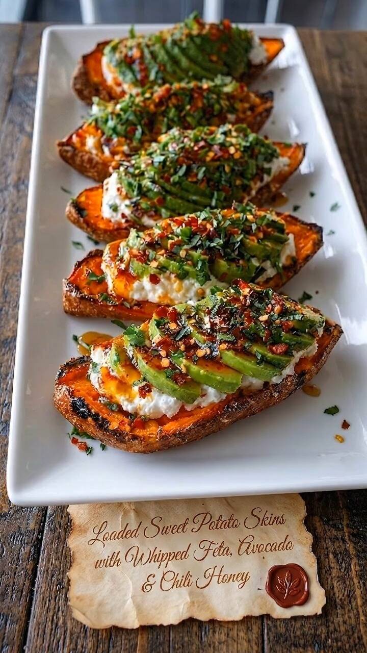 Sweet Potato Skins with Whipped Feta and Chili Honey Drizzle recipe thumbnail