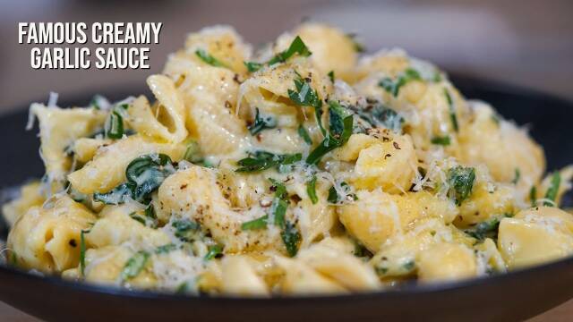15 minute creamy garlic pasta sauce recipe thumbnail