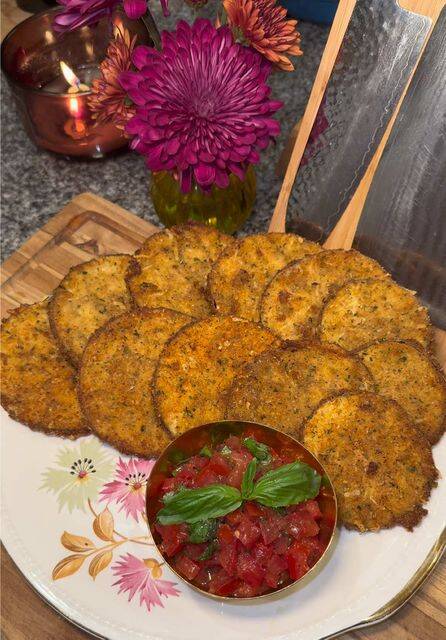 Sicilian Fried Eggplant with Bruschetta Topping Recipe recipe thumbnail