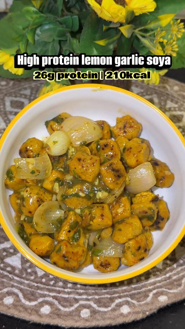 High Protein Lemon Garlic Soy Chunks Recipe recipe thumbnail
