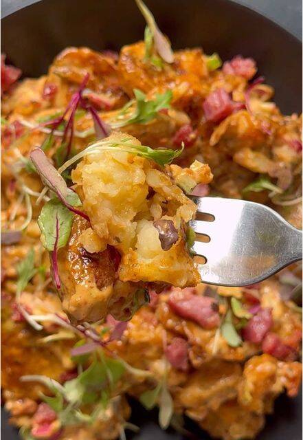 Crispy Baby Potato Salad with Bacon and Garlic Dressing recipe thumbnail