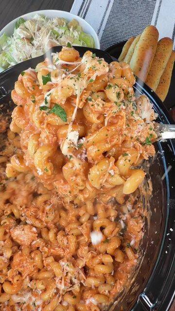 Crockpot Creamy Chicken Pasta with Marinara and Alfredo Sauce recipe thumbnail