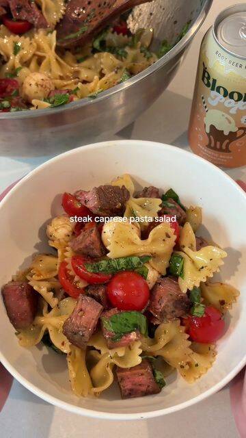 Steak Pasta Salad with Cherry Tomatoes and Mozzarella recipe thumbnail
