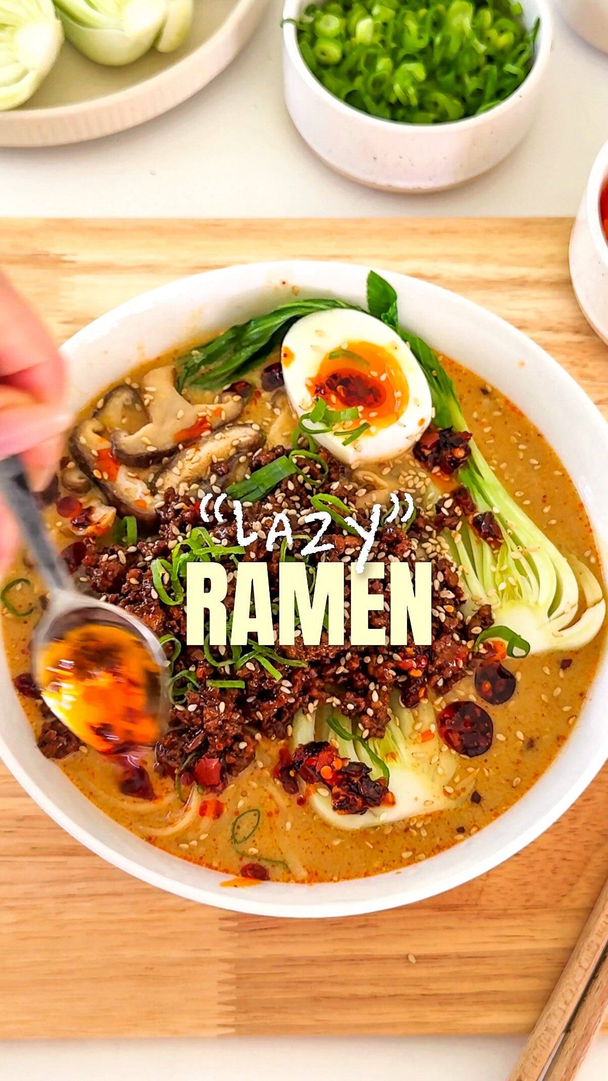 One-Pot Creamy Lazy Ramen with Crispy Mint Topping recipe thumbnail